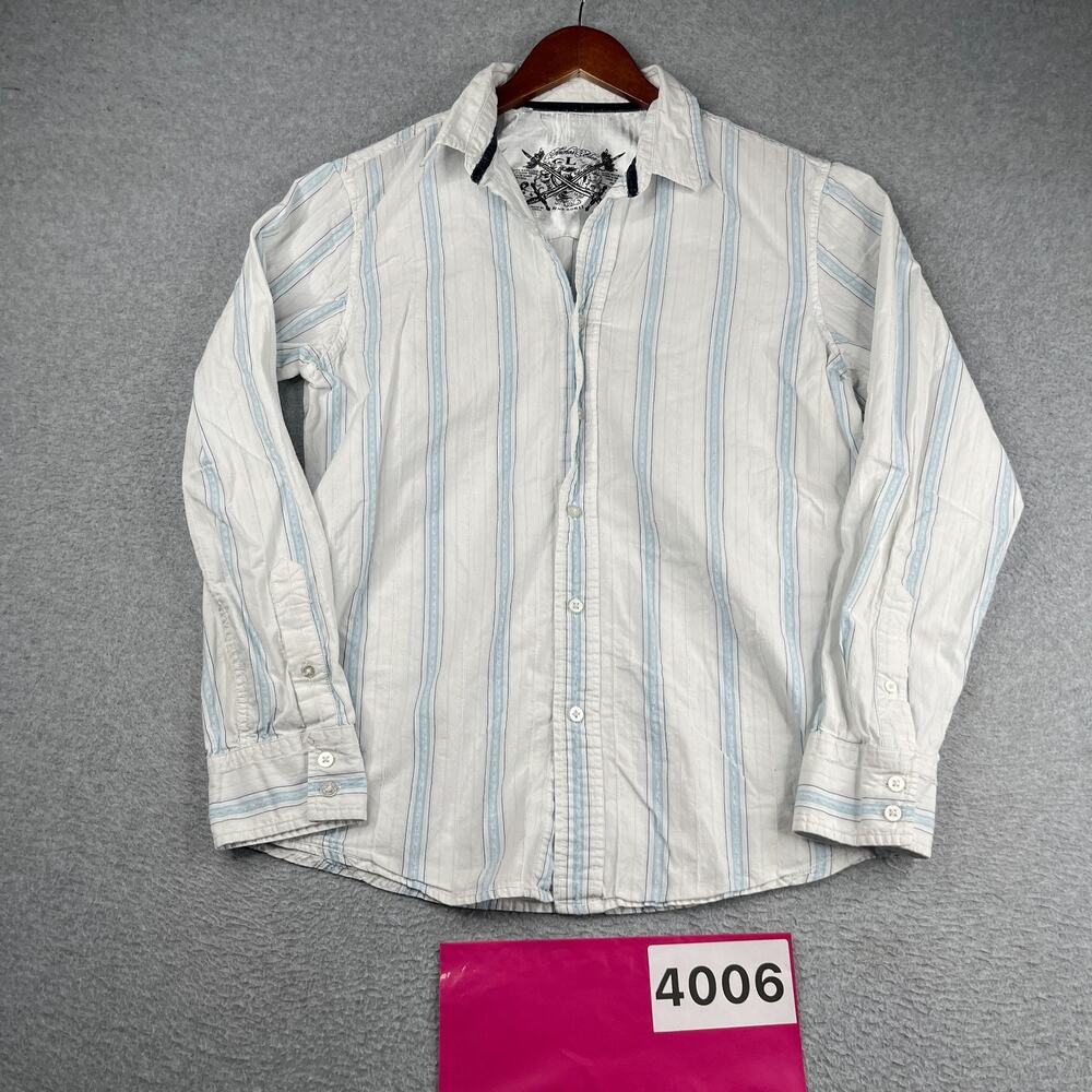 Anchor Blue Shirt Large Blue White Striped Casual Button Up Long Sleeve Mens
